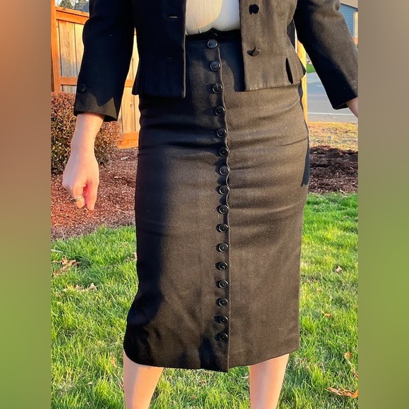 90s KARL LAGERFELD Wiggle Pencil Skirt Made In Italy Wool Size 8 Button Front